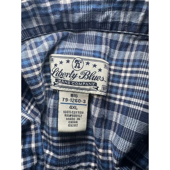 Liberty Blues Mens 4XL Big Plaid Button Down Shirt Blue White Cotton 79-1260-3 - Picture 6 of 9